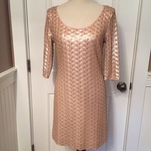 ETCETERA DRESS MINI PINK LIGHT GOLD SEQUINS SHIFT SCOOP NECK 3/4 SLEEVE Sz 2